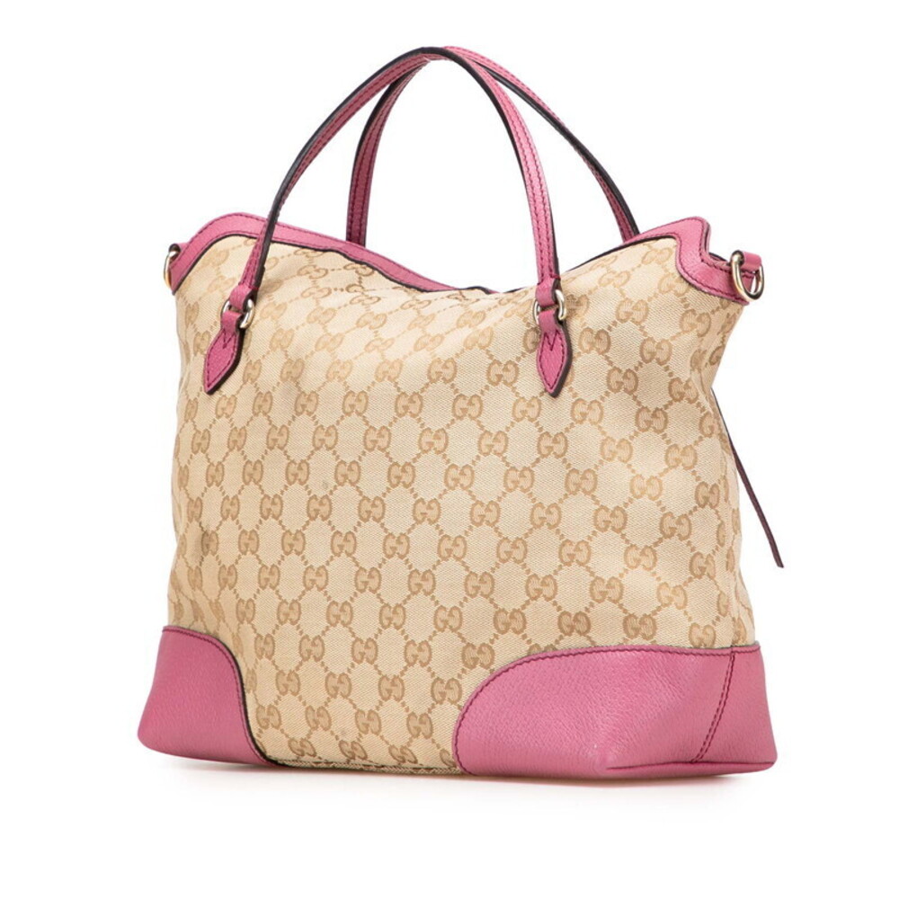 Gucci Pink Canvas Beige Leather Handbag Bree Tan Shoulder Bag GG